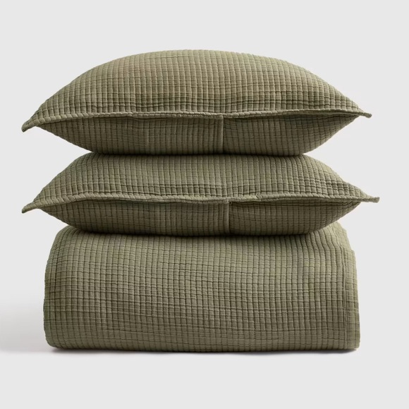 NWT QUINCE Organic Ribbed Cotton Coverlet Set Full/Queen Olive 0823 - Picture 1 of 10
